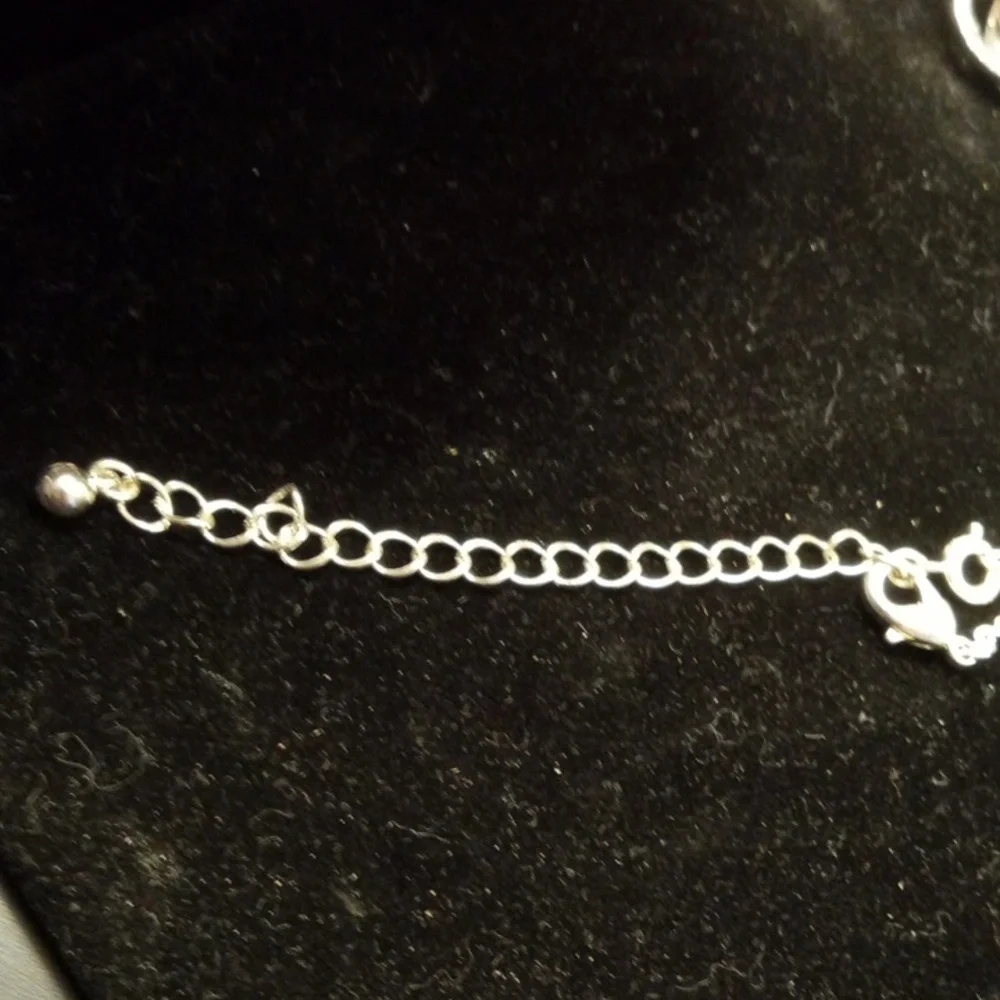 Infinity knot with diamonds pearl in center, Silver toned necklace - Picture 6 of 6